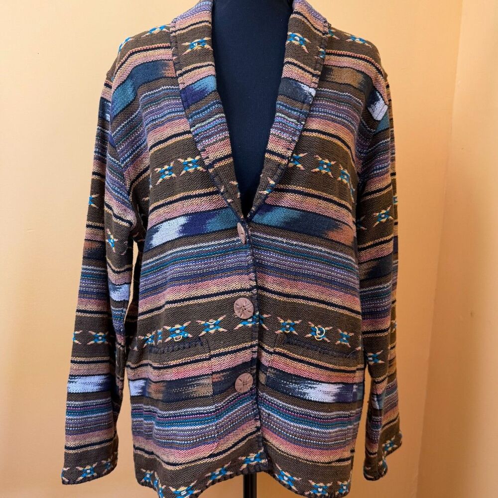 Vtg 90s New Identity Tapestry Jacket XL Southwestern Aztec Cotton Woven Blazer
